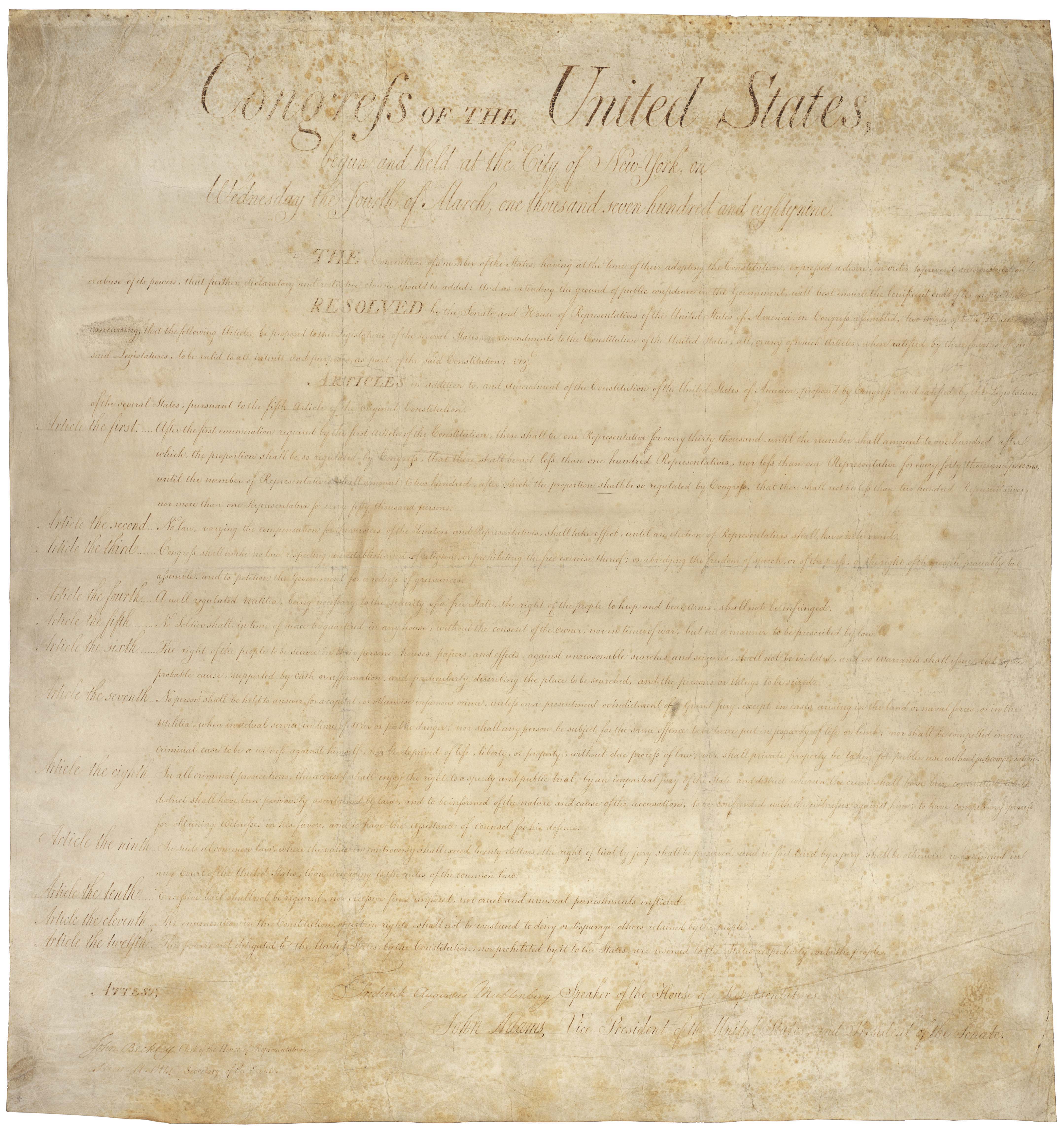 United States Constitution - Bill of Rights