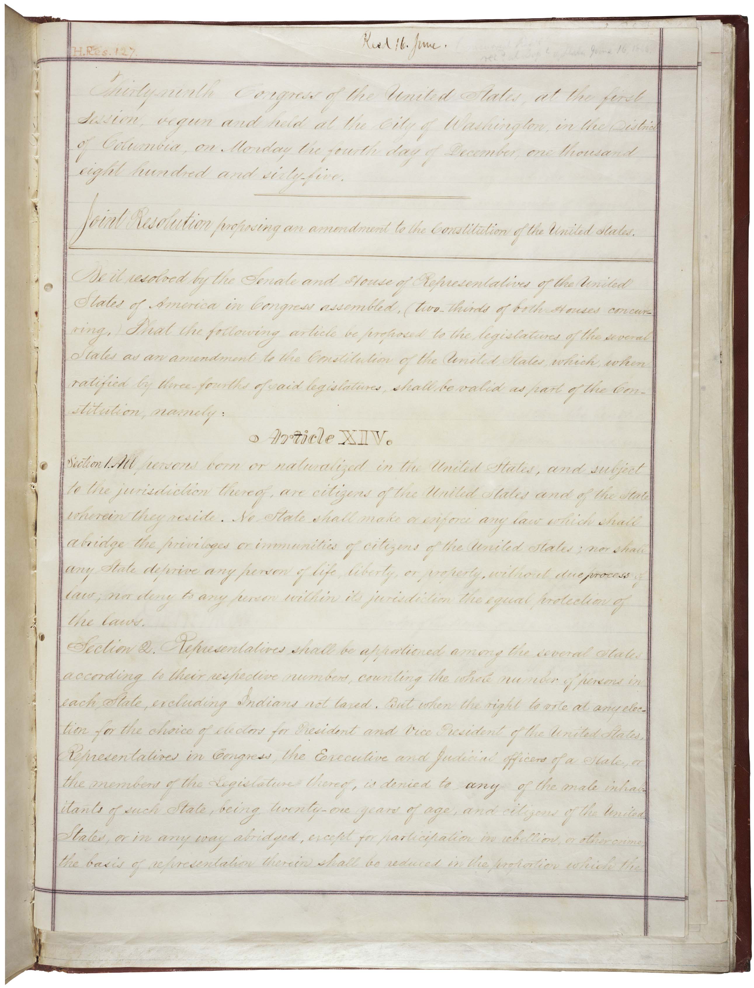 14th Amendment to the US Constitution - Page 1 of 2