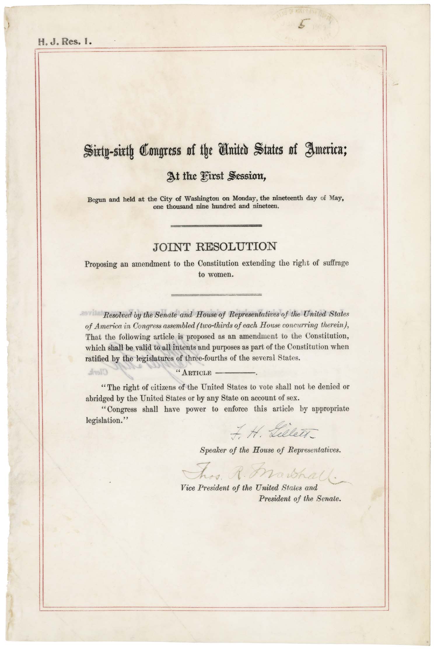 19th Amendment to the US Constitution