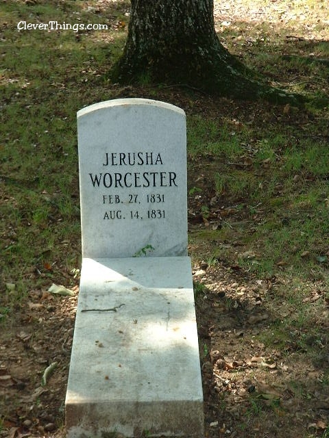The Jerusha Worcester grave in the cemetery at New Echota