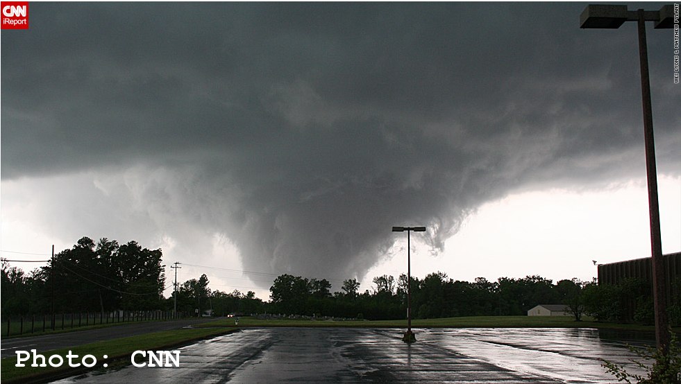 This photo by Wes Lyons shows the tornado striking Arab, Alabama