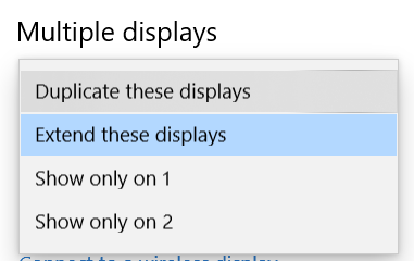 Go to Display Settings and change the Multiple Display settings